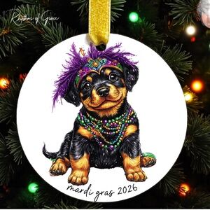 Mardi Gras Rottweiler Christmas Ornament – Dog Lover Keepsake, Personalized Gift